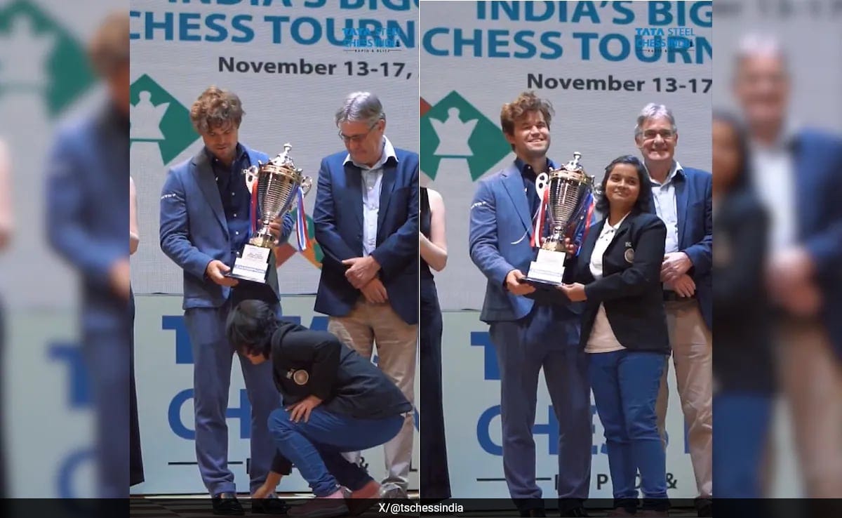 Indian Female Chess Star Touches Magnus Carlsen’s Feet. His Reaction Is Viral. Watch | Chess News